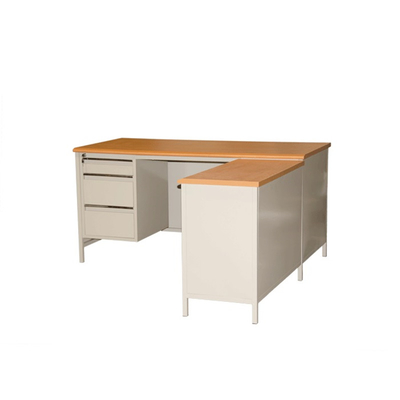 MDF Board Steel Executive Desk L Shape Office With Three Drawers